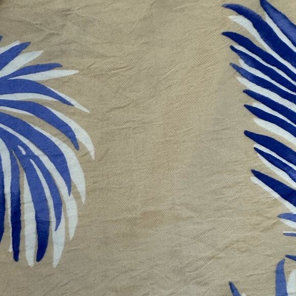 FRNCH Wide Leg Palm Leaf Pants, Crinkle, Taupe and Blue, Boho, High Rise Small - Picture 4 of 9